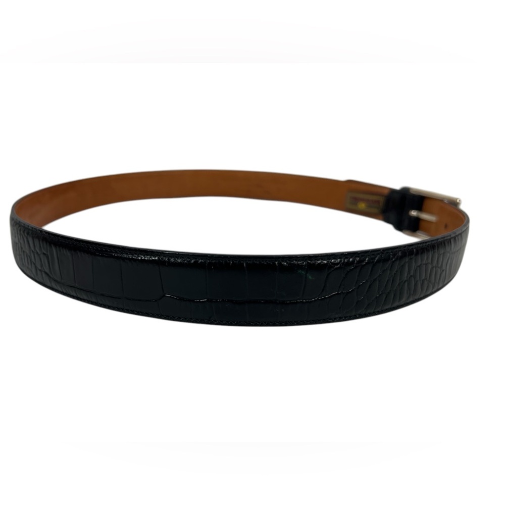 Trafalgar Mens 36 Black Embossed Italian Calfskin Leather Belt Made In USA Croc - Picture 5 of 16